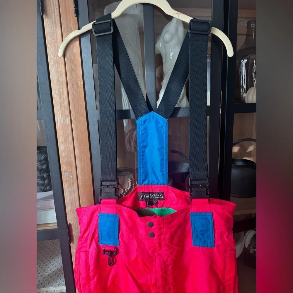 Vintage 1980s Nevica Skiing overalls bib snow pants suspenders neon